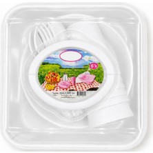 1001 6 Kişilik Piknik Seti, 32 Parça Taşıma Çantalı (Beyaz)