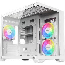 1001 Beyaz 3 Rgb Fanlı Temperli Cam Panel Boş M-Atx Gaming Oyuncu Bilgisayar Kasası