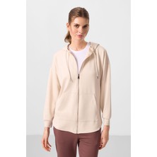 Tommy Life Bej Yumuşak Dokulu Kapüşonlu Oversize Kadın Tunik Sweatshirt - 97302
