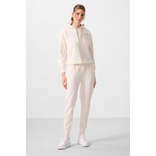 Tommy Life Ekru Kapüşonlu Oversize Kadın Eşofman Takım - 95336