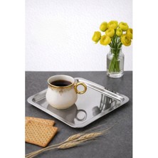 1001 6 Adet Lüx Kare Paslanmaz Çelik Sunum Tepsini 21X21CM Kahve Servis Sunum Tepsisi & Tabağı (Güm�