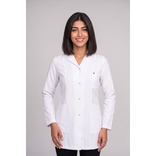 Deniz İş Kadın Gömlek Yaka Uzun Kol Orta Boy Beyaz Alpaka Kumaş Doktor Önlüğü