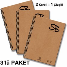 1001 A5 3'lü Defter Seti (2 Kareli + 1 Çizgili) | 420 Sayfa | Kaliteli Hafif Kağıt | Kraft Kapak | Sp
