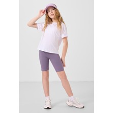Eflatun Pamuklu Kısa Paça Standart Fit Basic Kız Çocuk Tayt - 75188