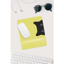1001 HOBISHOP(106) Jel Dolgulu Pvc Yüzey Sarı Kedi Çizimli Bilek Destekli Dikdörtgen Mouse Pad Mouse