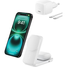 1001 Ultracharge Magsafe Uyumlu 2’si 1 Arada Qi2 25W Kablosuz Şarj Istasyonu, iPhone 17, Airpods, Pix