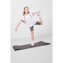 Beyaz-Koyu Gri V Yaka Kemer Detaylı Standart Fit Performans Kız Çocuk Tayt Takım - 75187