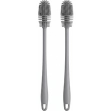 1001 Biberon ve Matara Fırçası, Esnek Saplı, Gri, 30 Cm, 2'li Set, Bardak Temizliği Için Ideal