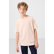 Bej Pamuklu Yumuşak Dokulu Oversize Basic Erkek Çocuk T-Shirt - 11297