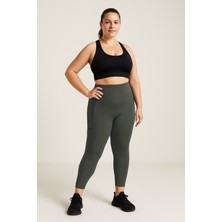Haki Esnek Standart Fit Performans Battal Büyük Beden Kadın Tayt - 94652
