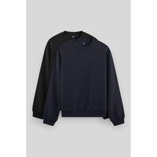 Tommy Life Rahat Form Basic O Yaka 2li Paket Siyah-Lacivert Erkek Sweatshirt - 88053