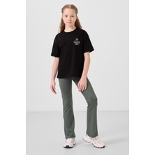 Haki Esnek Standart Fit Basic Performans Ispanyol Paça Kız Çocuk Tayt - 75193