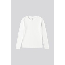 Beyaz O Yaka Standart Fit Uzun Kollu Basic Kadın T-Shirt - 97312