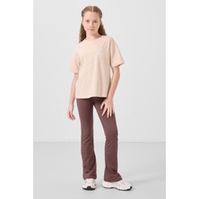Kahverengi Esnek Standart Fit Basic Performans Ispanyol Paça Kız Çocuk Tayt - 75193