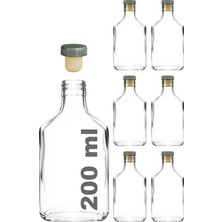 1001 200 ml Yassı Şeffaf Cold Brew Şişesi Kapaklı 200 cc Soğuk Kahve Cam Şişe 6 Adet (6, Sentetik