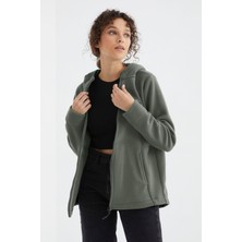 Çağla Kapüşonlu Fermuarlı Rahat Form Kadın Polar Sweatshirt - 97233