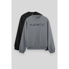 Tommy Life Rahat Form O Yaka 2li Paket Siyah-Gri Melanj Erkek Sweatshirt - 88020