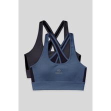 Tommy Life Slim Fit U Yaka 2li Paket Petrol-Antrasit Kadın Spor Büstiyer - 97121