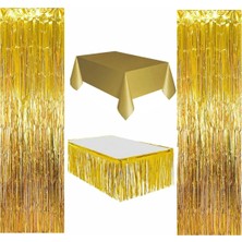 Empressco 4 Parça Gold Masa Örtüsü,gold Masa Eteği, 2 Adet Gold Arka Fon