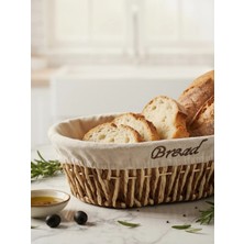 Empressco Şık Tasarımlı Oval, Kahverengi-Krem, Hasır Ekmek Sepeti (24X18CM - Yukseklik 8cm)