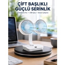 İlkyaz Fashion Sessiz Çalışan USB Şarjlı Çift Kafalı Masaüstü Fan – Ev ve Ofis Için ILKYZHB-RS3455