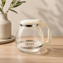 Empressco Süzgeçli Cam Demlik 900 ml Çay - Bitki Çayı Demliği - Krem Renk - Luccı
