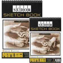 1001 Südor Sketch Book Telli 2 Adet Eskiz Defteri A4 ve A5 100 Gr. 50 Yaprak Karakalem Çizim Defterleri