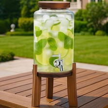 1001 Akasya Standlı Cam Sebil 5l Musluklu Soğuk Içecek Dispenseri Limonata, Detoks Suyu, Meyve Aromal