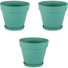 1001 Yalı Saksı YS02 – 3'lü Set, Yeşil | 1.7 Litre, 160 mm Ağız Çapı | Alt Sulamalı Modern Pla