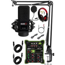 1001 Midex MX-2020 Functional Paket-2 Stüdyo Mikrofon Ses Kartlı Mikser Kulaklık Stand