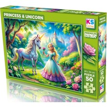 1001 Ks Games 50 Parça Prenses ve Unicorn Kız Çocuk Puzzle/yapboz - 5 Yaş Üzeri - 31755-2,2 mm Karto