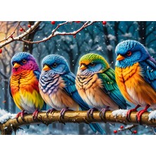 1001 Nova Puzzle 1000 Parça Kar Altında Renk Festivali Puzzle - Dört Minik Kuş