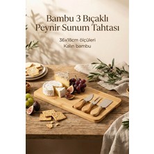 Empressco 4 Parça Bambu Peynir Sunum Tahtası ve Çatal - Spatula - Bıçak Seti, Peynir Kesim Panosu