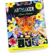 1001 Artmaker Neon Nature Kazımalı Boyama Seti – 16 Panel, Şablon ve Kalemli Scratch Art Seti