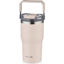 1001 Dıller 620 ml Tek Kapak Çift Kullanım Pipetli/pipetsiz Taşıma Kulplu Mug/çelik Termos-Ffdıllerd