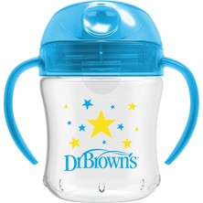 1001 Dr. Brown's 180 ml Silikon Su Oluklu Alıştırma Bardağı Mavi Yıldız Desenli