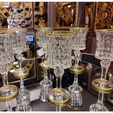 Empressco 6lı Yaldızlı Kristal Ayaklı Su Bardağı Kahve Yanı Su Bardak