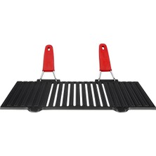 1001 Lava Metal Döküm Mangal Izgarası, Çift Silikon Kulplu, 40 x 25 x 0.7 cm