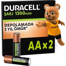 1001 Duracell Şarj Edilebilir Pil Aa Kalem (2'li Paket), 1300 Mah Nimh, 2000 Sarj Döngüsü, Önceden S