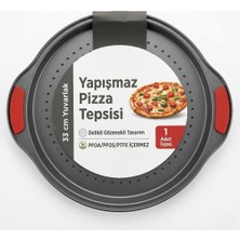 1001 ® 33 cm Delikli Pizza Tepsisi - Yapışmaz Seramik Kaplama, Döküm Alüminyum Yuvarlak Fırın Tep