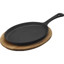 1001 Lava Fajita Tavası ve Ahşap Altlığı, 17X23 Cm, Saplı, Oval