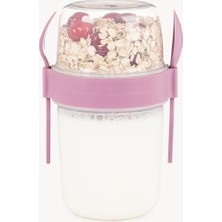 1001 650 ml Take-Go Kaşıklı Hazneli Meyveli Müsli Kabı Piknik Iş Yoğurt Süt Bardağı Kapaklı ve