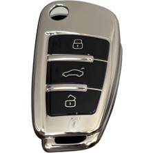 1001 Autohan Keys Audi A1, A3, A4, A5, A6, A7, Q3, Q5, Q7 ile Uyumlu Nano Anahtar Koruma Kılıfı, Krom