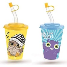 1001 2'li Titiz So Cute Pipetli Çocuk Bardağı Seti - 400 ml Kapaklı Içecek Bardağı