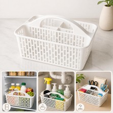 1001 3 Bölmeli Kulplu Organizer Sepet, Çok Amaçlı Beyaz Plastik Düzenleyici, Buzdolabı Içi, Lavab