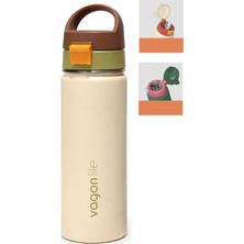 1001 550 ml Tek Kapak Çift Kullanım Pipetli Rahat Içim Kulplu Paslanmaz Çelik Termos 1110-550ML Bej