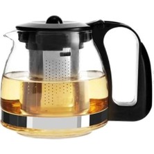 Empressco Siyah / Krem Süzgeçli Cam Demlik 900 ml Çay Makinesi Demliği Bitki Çayı Demliği 900 ml