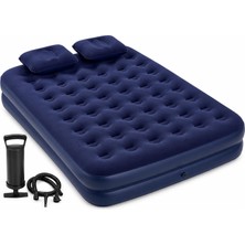 1001 Çift Kişilik Şişme Yatak 203X152X22 cm – 2 Yastıklı Taşınabilir Kamp Yatağı, El Pompalı