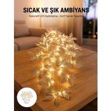 MidasTech Gümüş Yaprak Tasarımlı LED Işık Pilli Ev ve Vitrin Dekoru Midiastech