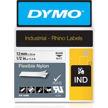 1001 Dymo Rhino Band Endüstri Nylonetiketten, 24 mm x 3,5 M, Siyah/beyaz 12 mm x 3,5 M